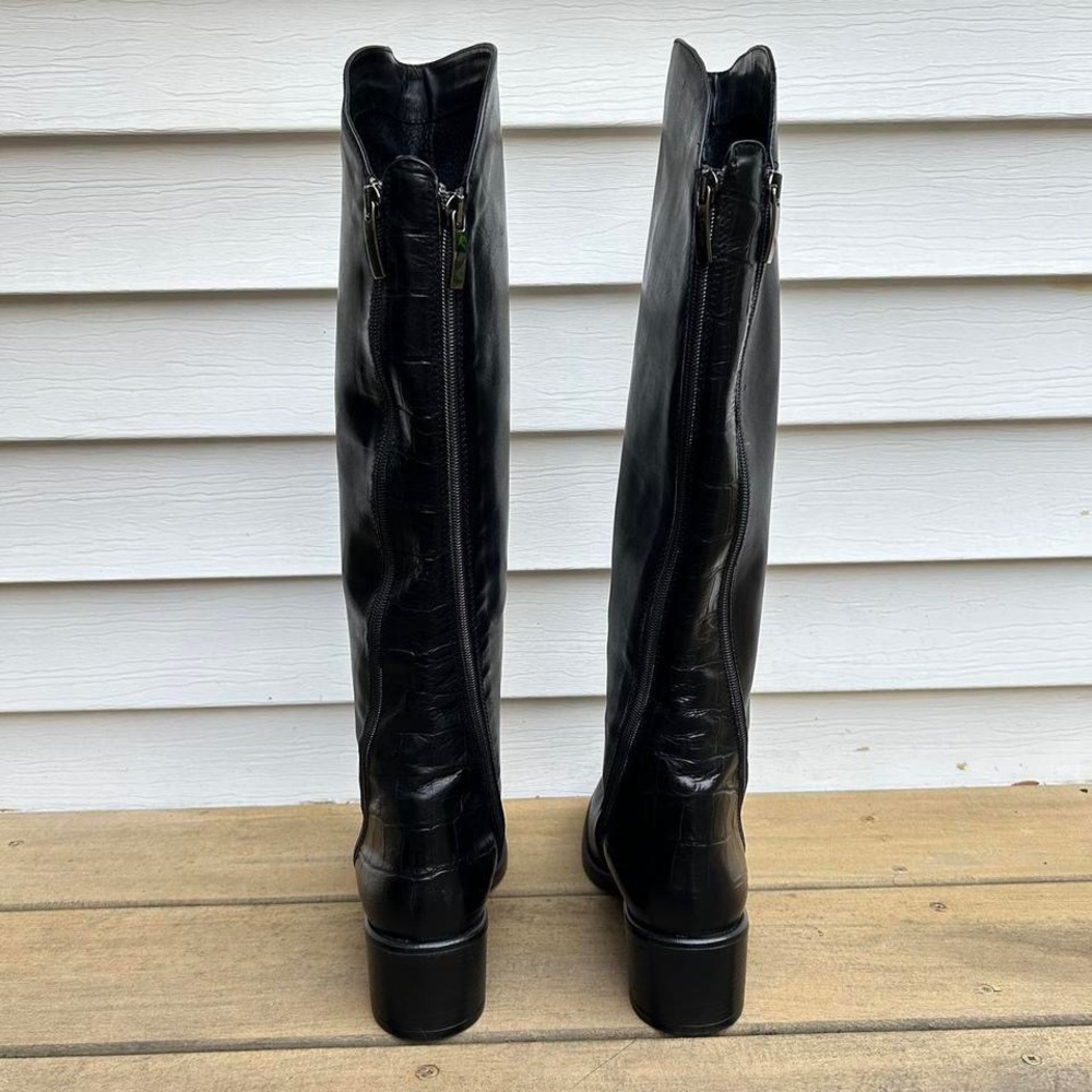 Black Emanuele Crasto Leather Knee High Boots Riding Boots w/ Dual Zipper - Picture 4 of 8